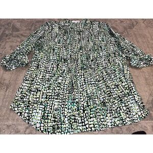 CHAUS New York Women's Green Black Multi 1/2 Button Blouse Size‎ XL X-large